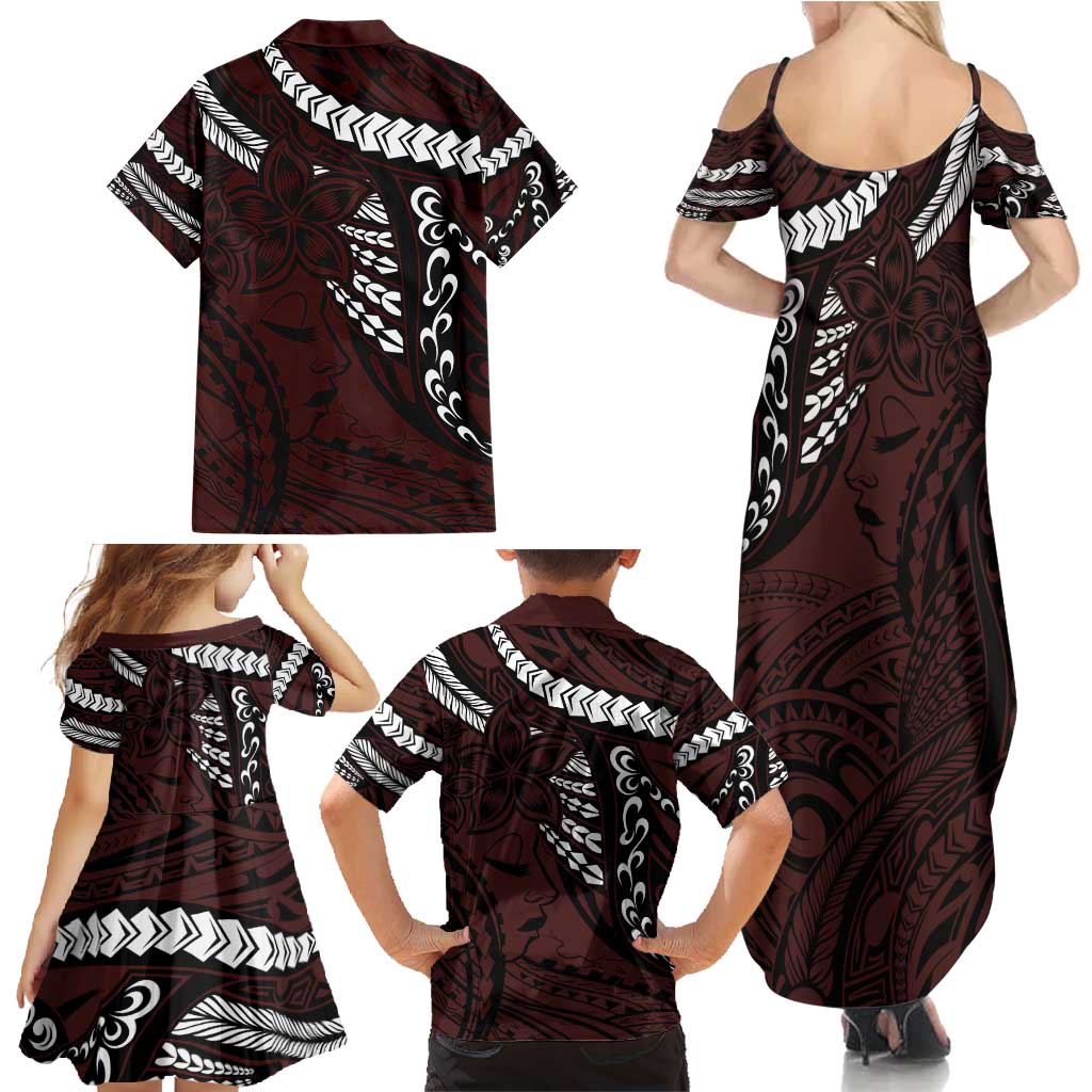 Polynesian Girl Tribal Tattoo Family Matching Summer Maxi Dress and Hawaiian Shirt Oxbood Vibe