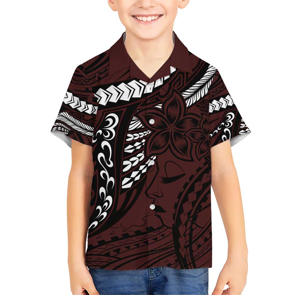 Polynesian Girl Tribal Tattoo Kid Hawaiian Shirt Oxbood Vibe LT9 Kid Oxblood - Polynesian Pride