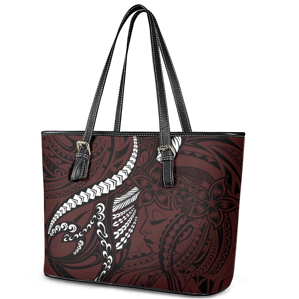 Polynesian Girl Tribal Tattoo Leather Tote Bag Oxbood Vibe