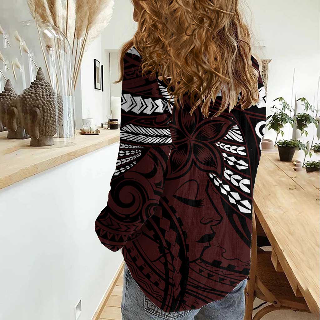 Polynesian Girl Tribal Tattoo Women Casual Shirt Oxbood Vibe