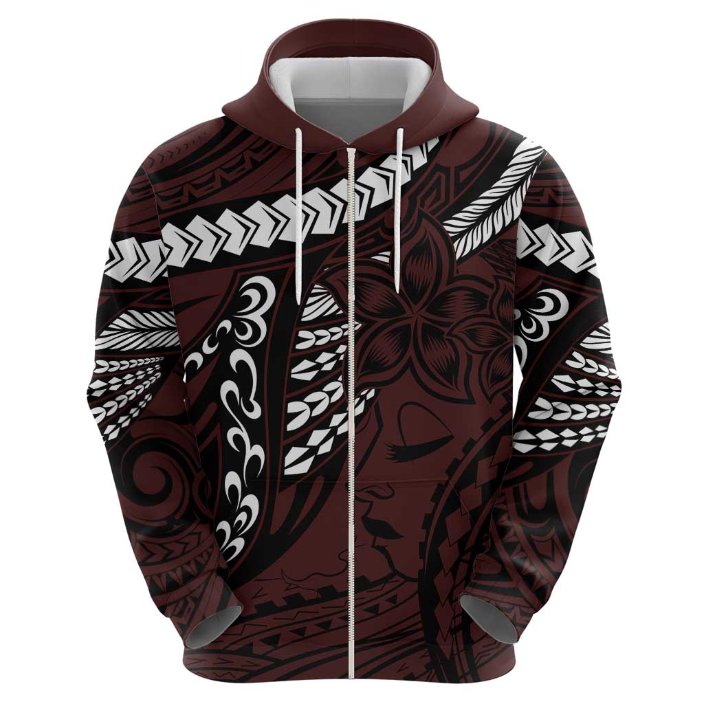 Polynesian Girl Tribal Tattoo Zip Hoodie Oxbood Vibe