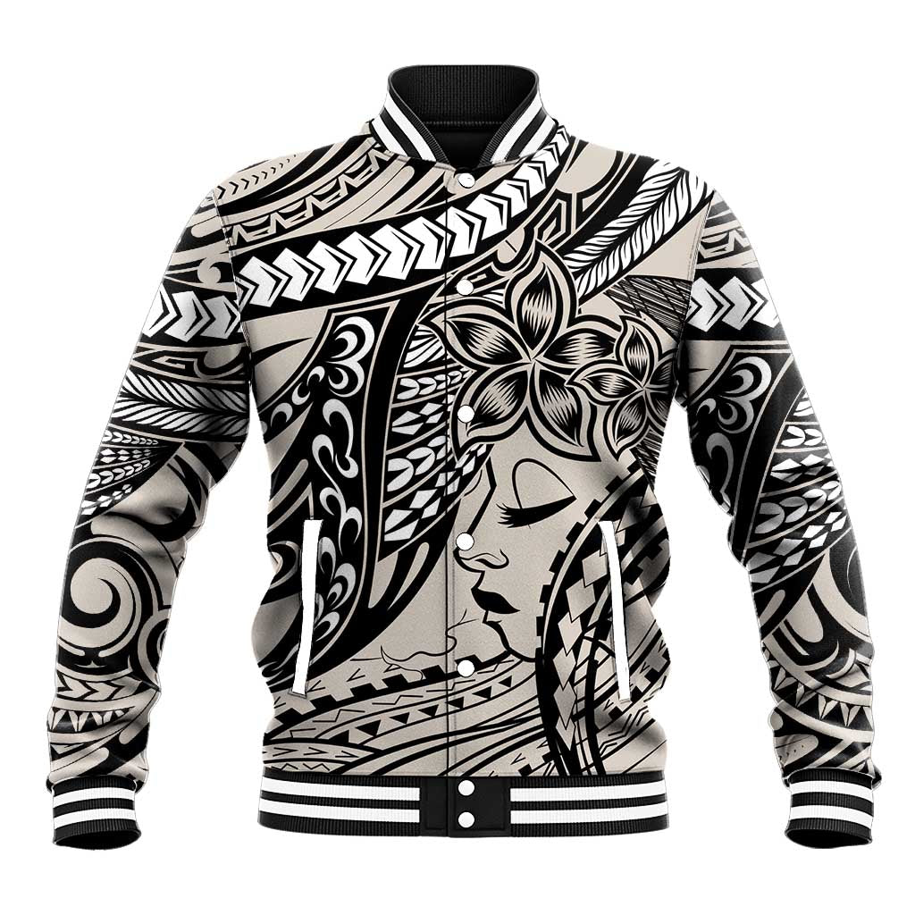 Polynesian Girl Tribal Tattoo Baseball Jacket Beige Vibe LT9 Unisex Beige - Polynesian Pride