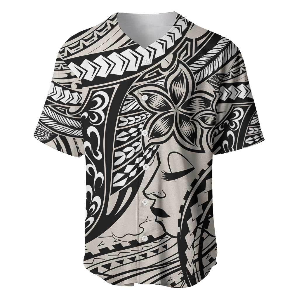 Polynesian Girl Tribal Tattoo Baseball Jersey Beige Vibe LT9 Beige - Polynesian Pride