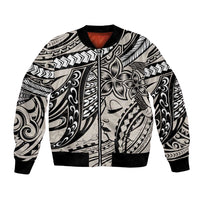 Polynesian Girl Tribal Tattoo Bomber Jacket Beige Vibe