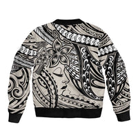 Polynesian Girl Tribal Tattoo Bomber Jacket Beige Vibe