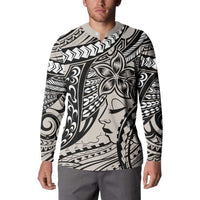 Polynesian Girl Tribal Tattoo Button Sweatshirt Beige Vibe