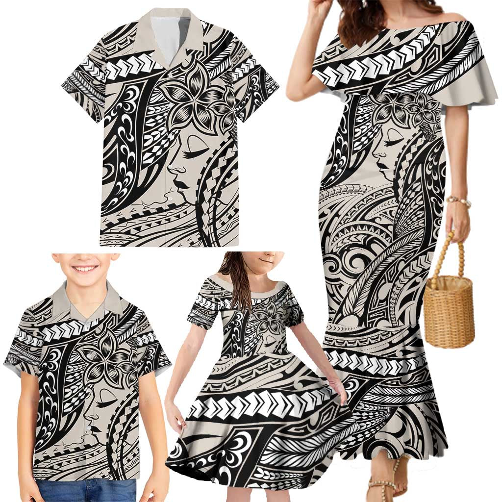 Polynesian Girl Tribal Tattoo Family Matching Mermaid Dress and Hawaiian Shirt Beige Vibe