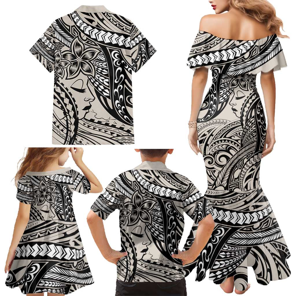Polynesian Girl Tribal Tattoo Family Matching Mermaid Dress and Hawaiian Shirt Beige Vibe