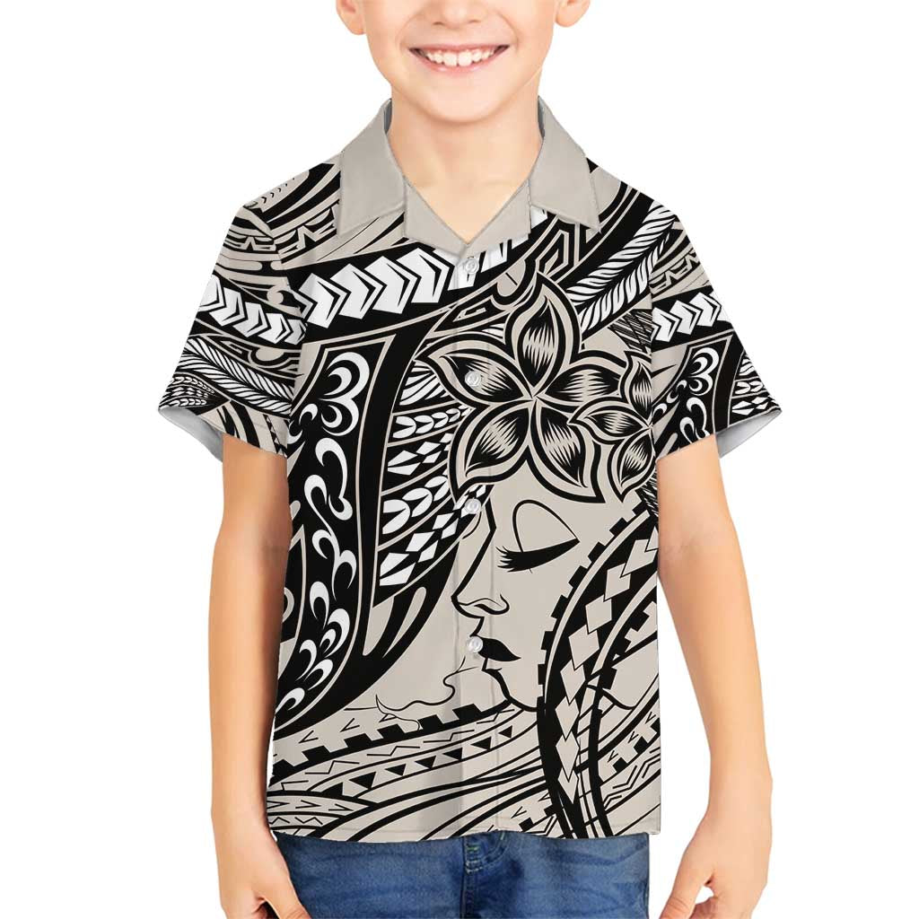 Polynesian Girl Tribal Tattoo Family Matching Off Shoulder Maxi Dress and Hawaiian Shirt Beige Vibe