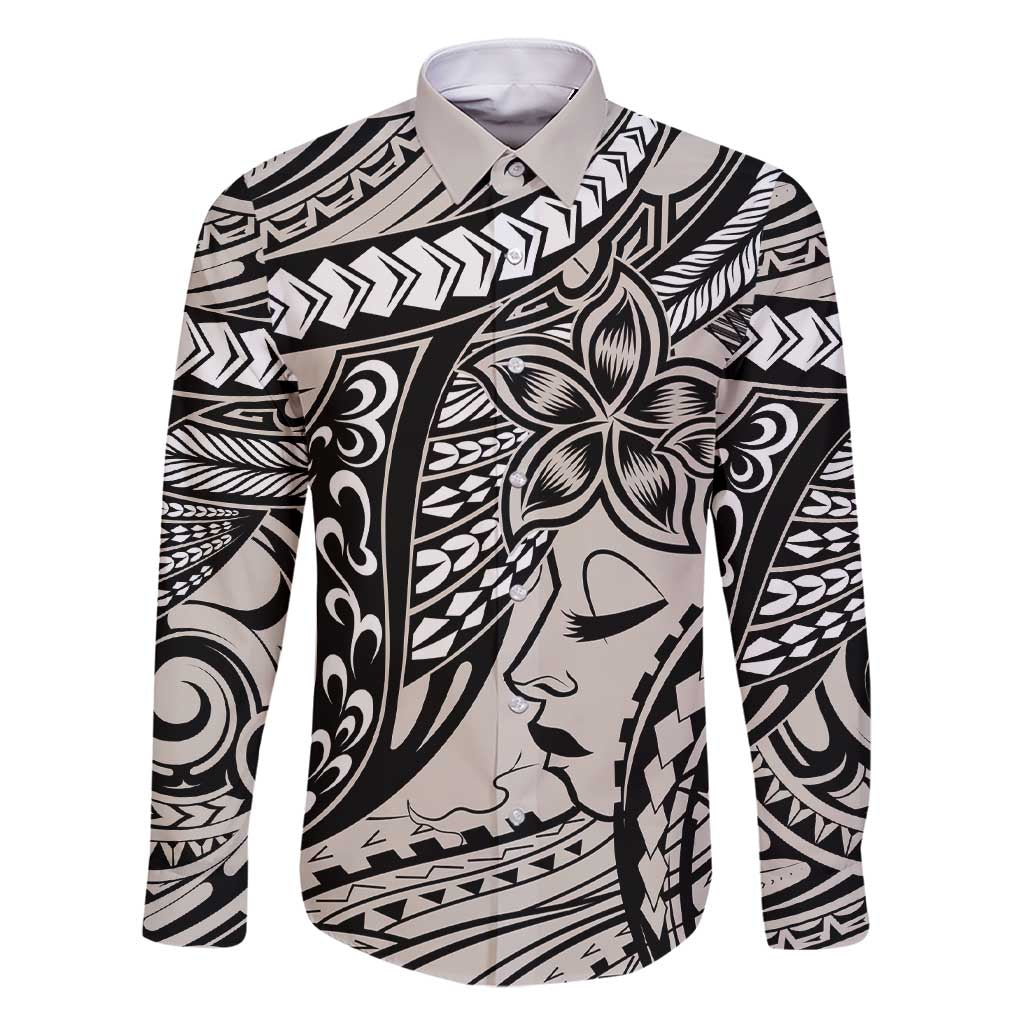 Polynesian Girl Tribal Tattoo Family Matching Short Sleeve Bodycon Dress and Hawaiian Shirt Beige Vibe