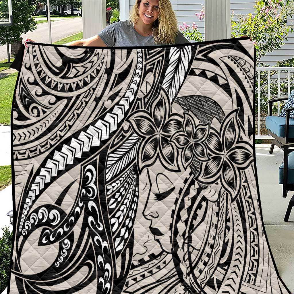 Polynesian Girl Tribal Tattoo Quilt Beige Vibe LT9 Beige - Polynesian Pride