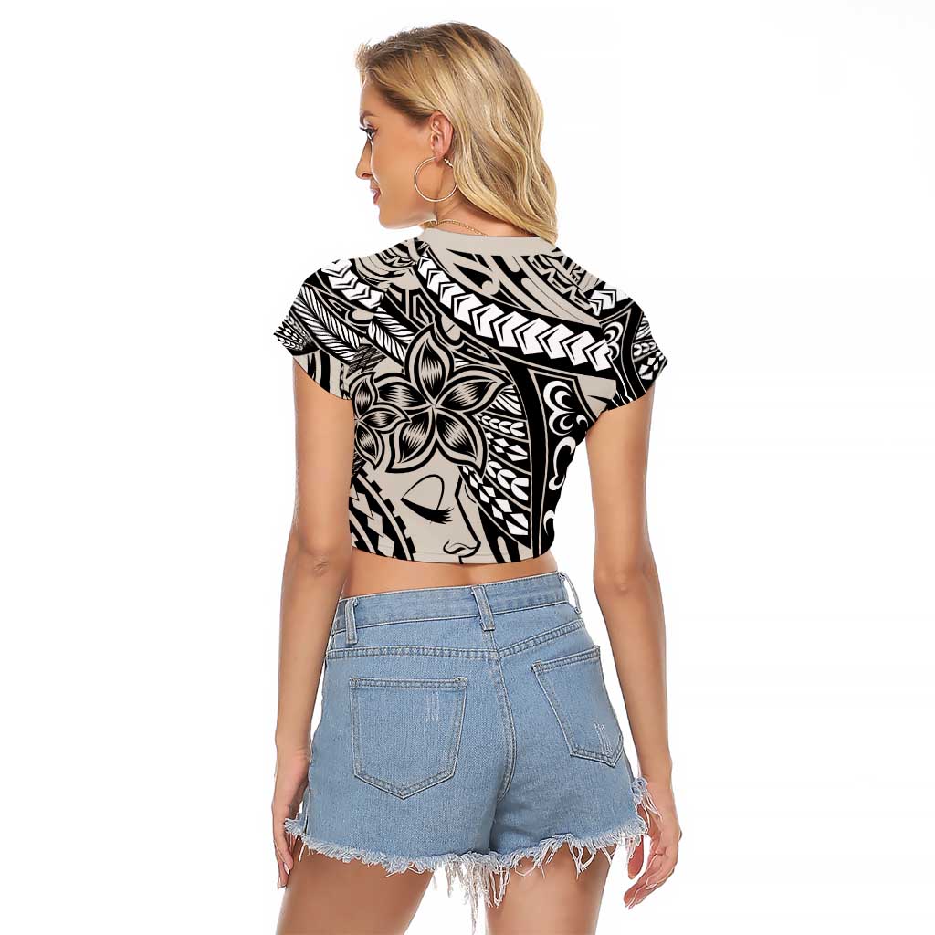 Polynesian Girl Tribal Tattoo Raglan Cropped T Shirt Beige Vibe LT9 - Polynesian Pride