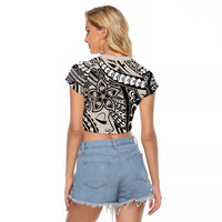 Polynesian Girl Tribal Tattoo Raglan Cropped T Shirt Beige Vibe LT9 - Polynesian Pride