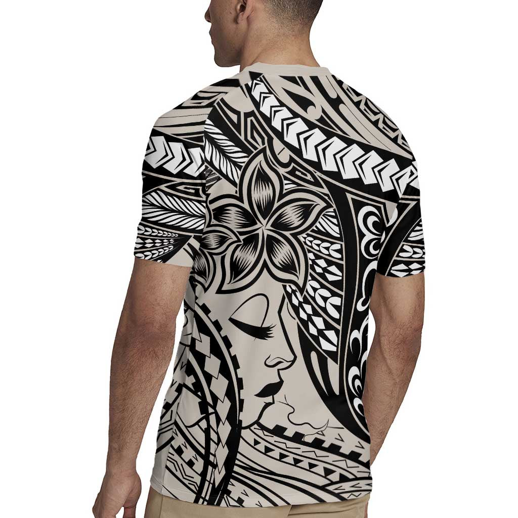 Polynesian Girl Tribal Tattoo Rugby Jersey Beige Vibe