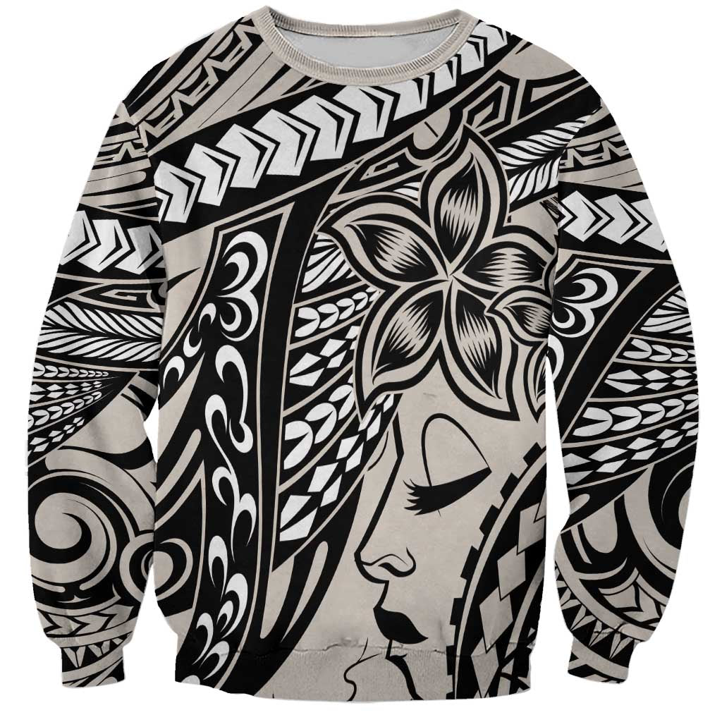 Polynesian Girl Tribal Tattoo Sweatshirt Beige Vibe LT9 Unisex Beige - Polynesian Pride