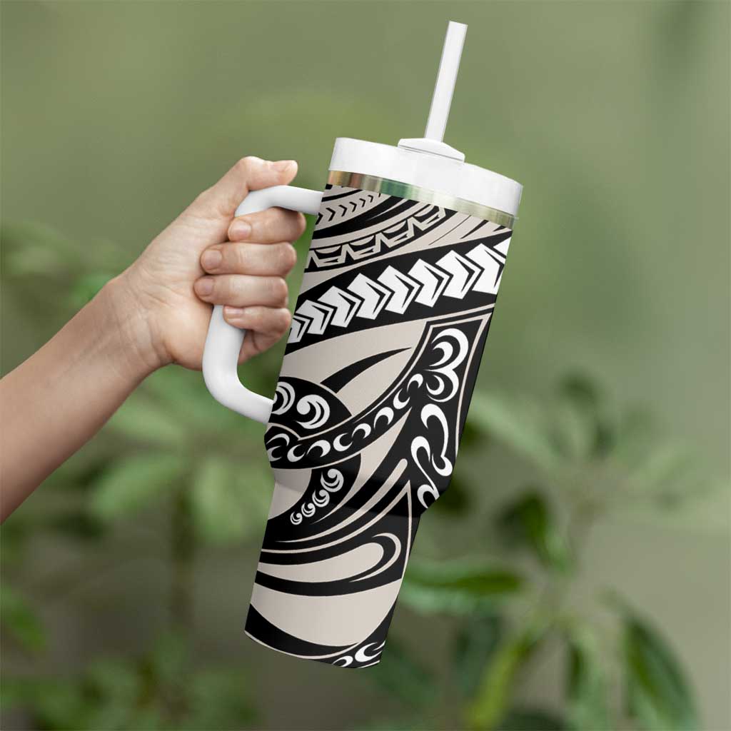 Polynesian Girl Tribal Tattoo Tumbler With Handle Beige Vibe