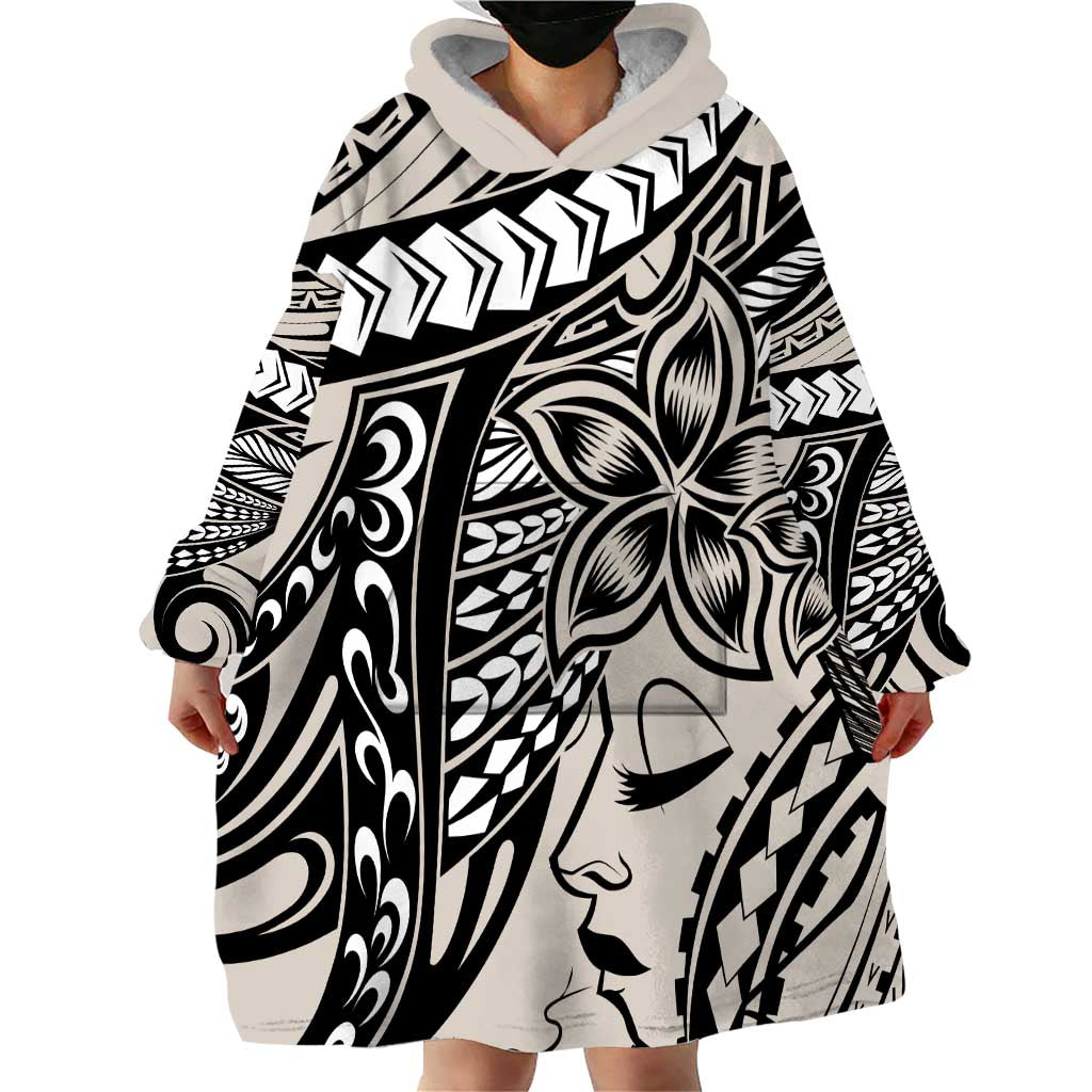 Polynesian Girl Tribal Tattoo Wearable Blanket Hoodie Beige Vibe