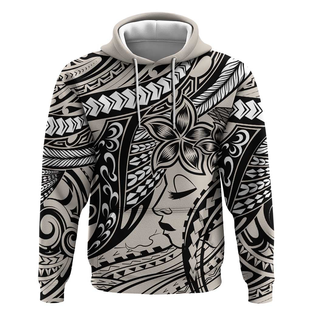 Polynesian Girl Tribal Tattoo Zip Hoodie Beige Vibe