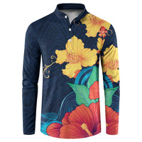 Polynesian Hibiscus Flower Waves Pattern Button Sweatshirt