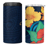 Polynesian Hibiscus Flower Waves Pattern 4 in 1 Can Cooler Tumbler