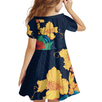 Polynesian Hibiscus Flower Waves Pattern Kid Short Sleeve Dress LT9 - Polynesian Pride