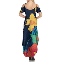 Polynesian Hibiscus Flower Waves Pattern Summer Maxi Dress