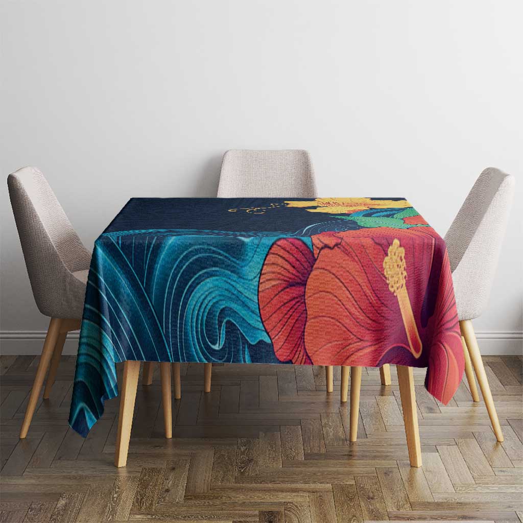 Polynesian Hibiscus Flower Waves Pattern Tablecloth