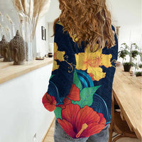Polynesian Hibiscus Flower Waves Pattern Women Casual Shirt