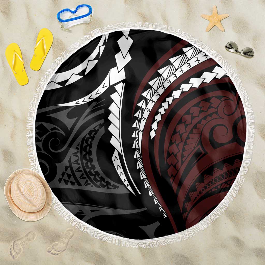 Polynesian Oxblood Line Art Tribal Tattoo Beach Blanket