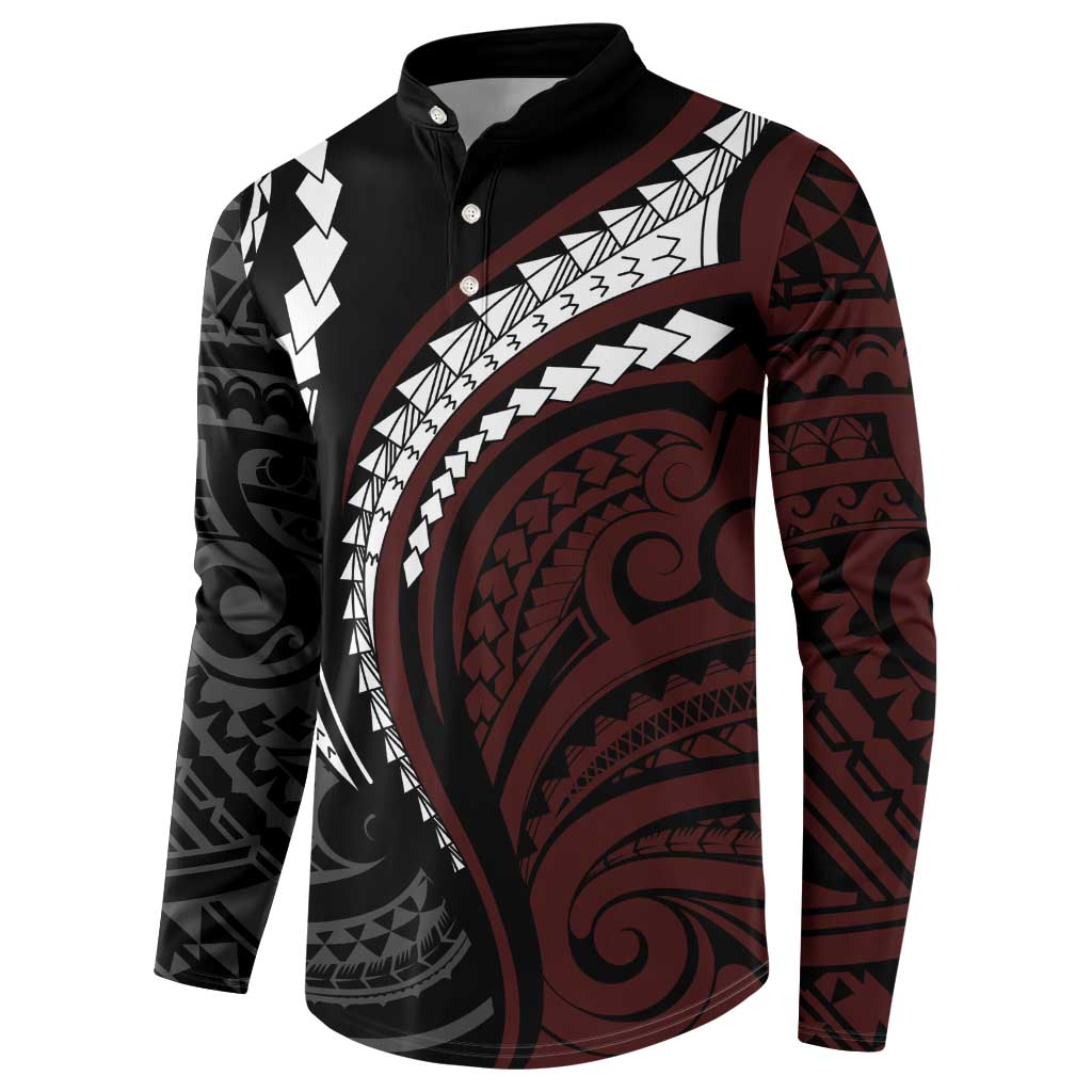 Polynesian Oxblood Line Art Tribal Tattoo Button Sweatshirt