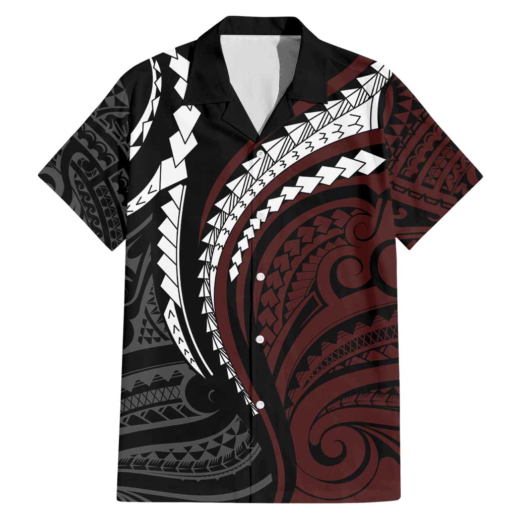 Polynesian Oxblood Line Art Tribal Tattoo Family Matching Mermaid Dress and Hawaiian Shirt