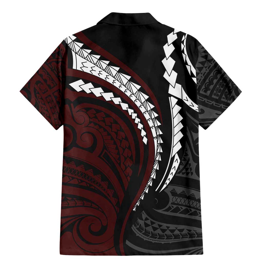 Polynesian Oxblood Line Art Tribal Tattoo Family Matching Mermaid Dress and Hawaiian Shirt