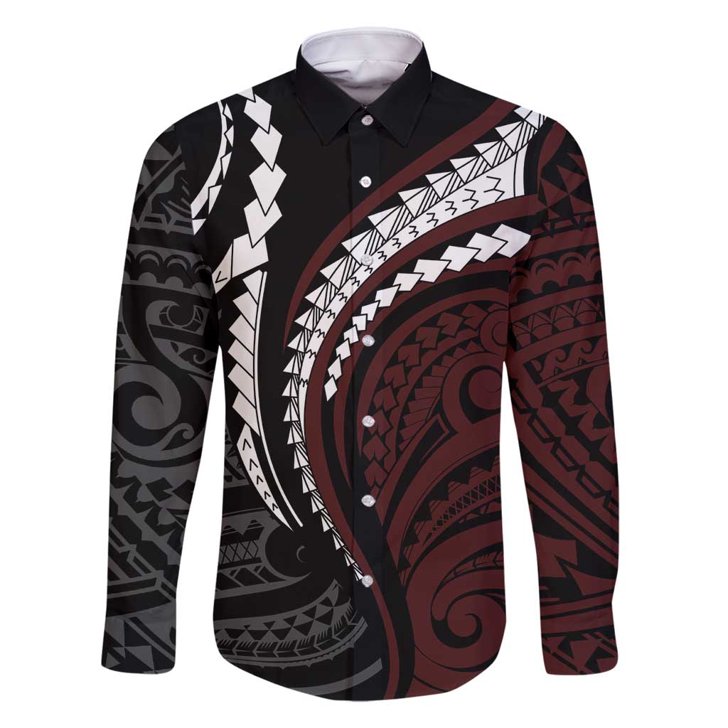 Polynesian Oxblood Line Art Tribal Tattoo Family Matching Mermaid Dress and Hawaiian Shirt