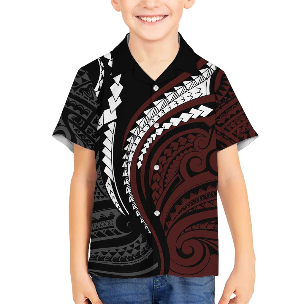 Polynesian Oxblood Line Art Tribal Tattoo Family Matching Summer Maxi Dress and Hawaiian Shirt