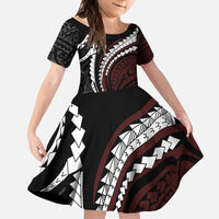 Polynesian Oxblood Line Art Tribal Tattoo Family Matching Tank Maxi Dress and Hawaiian Shirt