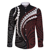 Polynesian Oxblood Line Art Tribal Tattoo Family Matching Tank Maxi Dress and Hawaiian Shirt