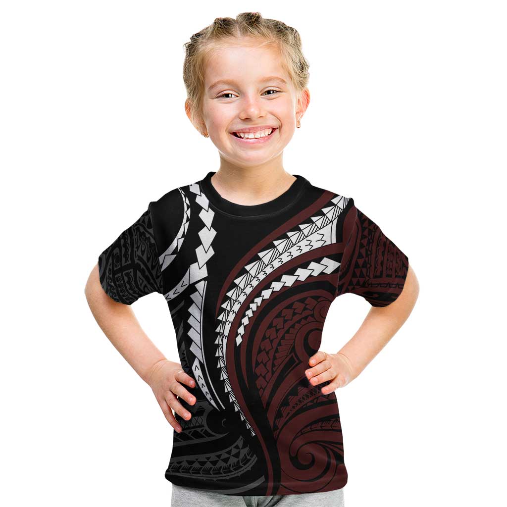 Polynesian Oxblood Line Art Tribal Tattoo Kid T Shirt
