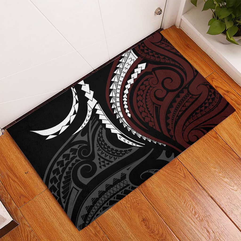 Polynesian Oxblood Line Art Tribal Tattoo Rubber Doormat