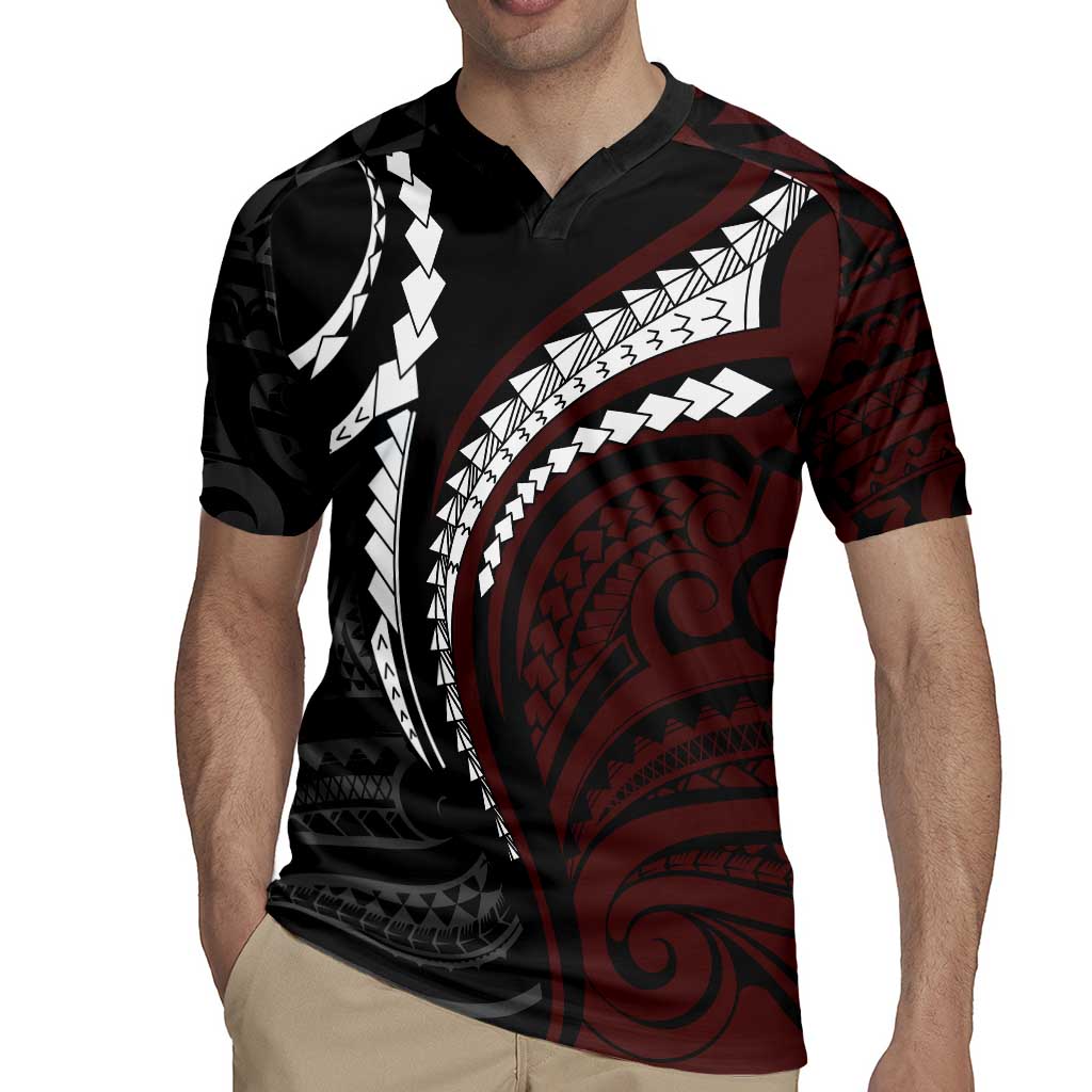 Polynesian Oxblood Line Art Tribal Tattoo Rugby Jersey