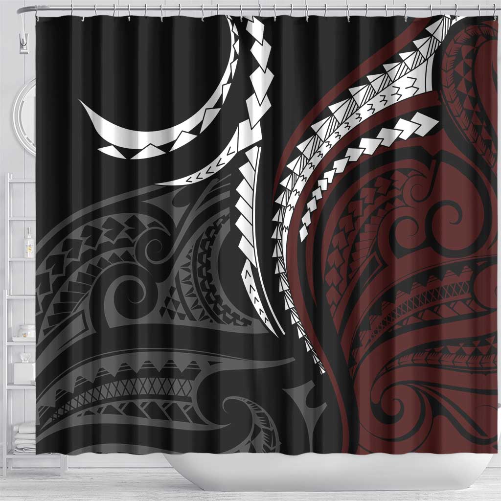 Polynesian Oxblood Line Art Tribal Tattoo Shower Curtain