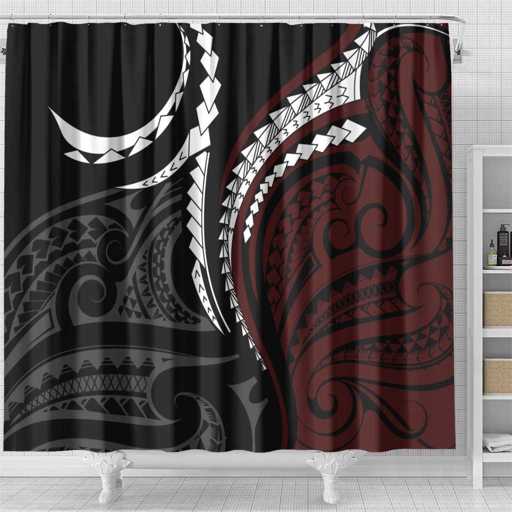 Polynesian Oxblood Line Art Tribal Tattoo Shower Curtain
