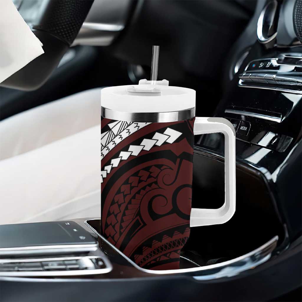 Polynesian Oxblood Line Art Tribal Tattoo Tumbler With Handle
