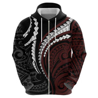 Polynesian Oxblood Line Art Tribal Tattoo Zip Hoodie