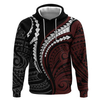 Polynesian Oxblood Line Art Tribal Tattoo Zip Hoodie