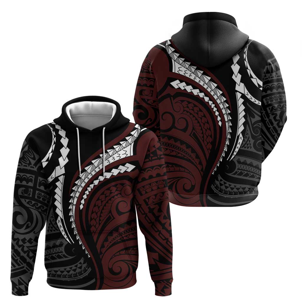 Polynesian Oxblood Line Art Tribal Tattoo Zip Hoodie