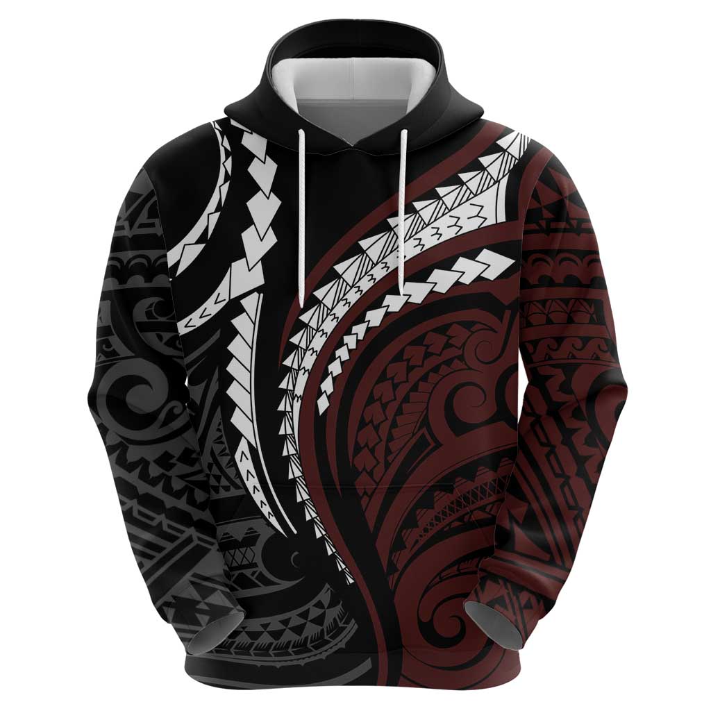 Polynesian Oxblood Line Art Tribal Tattoo Zip Hoodie
