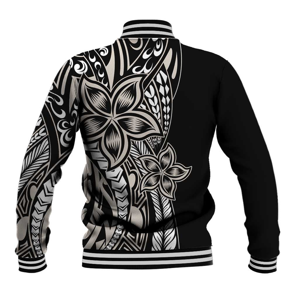 Polynesian Plumeria Floral Tattoo Pattern Baseball Jacket Beige Style
