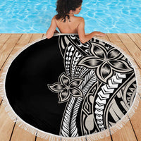 Polynesian Plumeria Floral Tattoo Pattern Beach Blanket Beige Style