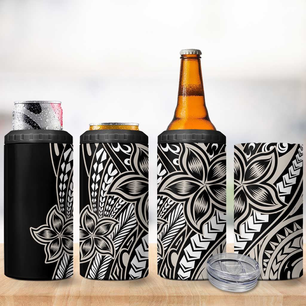 Polynesian Plumeria Floral Tattoo Pattern 4 in 1 Can Cooler Tumbler Beige Style
