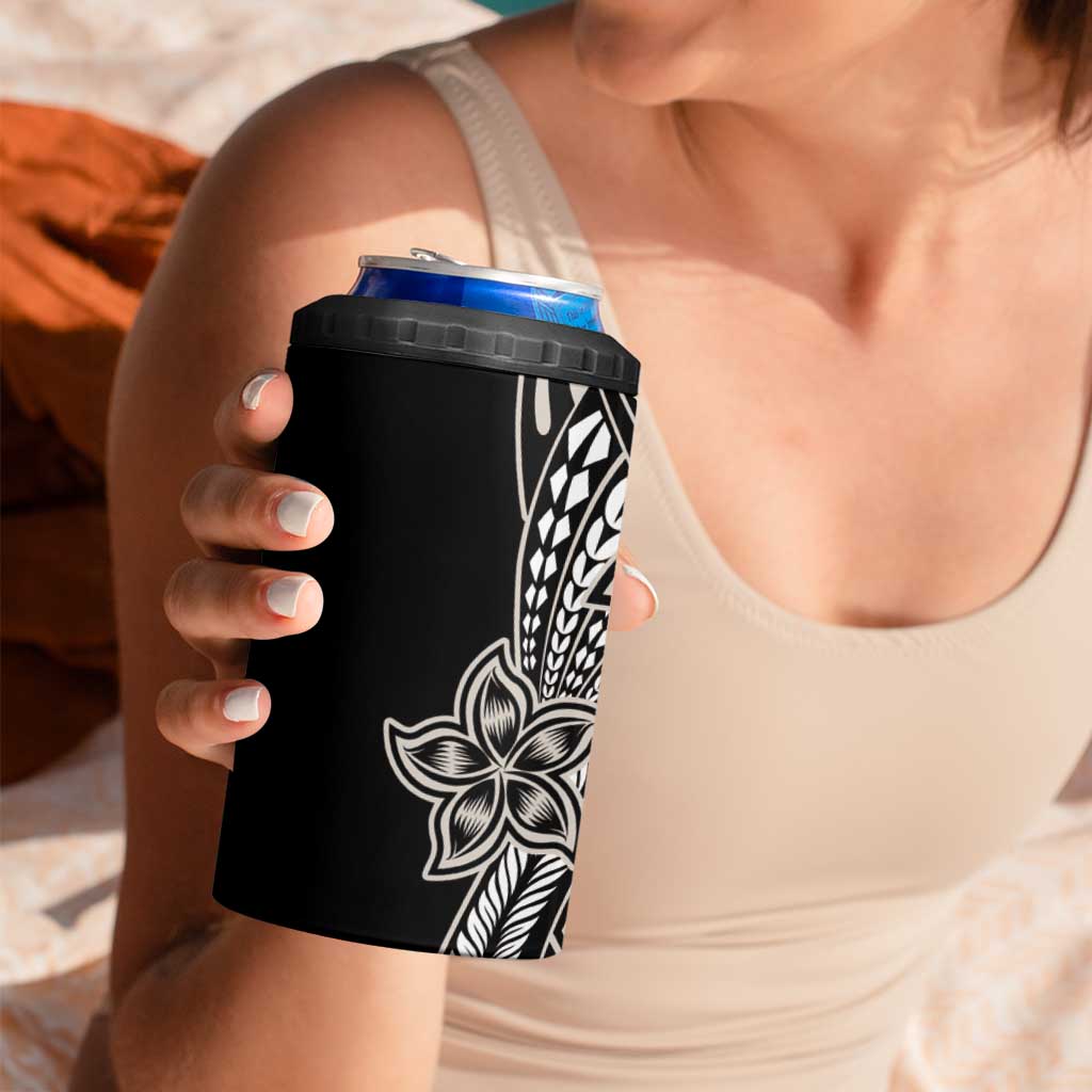 Polynesian Plumeria Floral Tattoo Pattern 4 in 1 Can Cooler Tumbler Beige Style